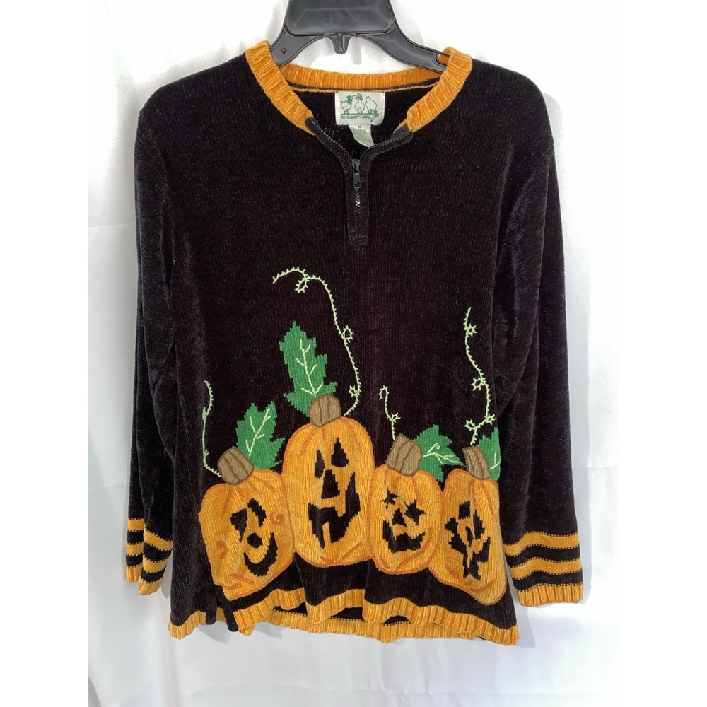Vtg Quacker Factory Chinelle Pumpkin Jack-O-Lantern Halloween Sweater Medium